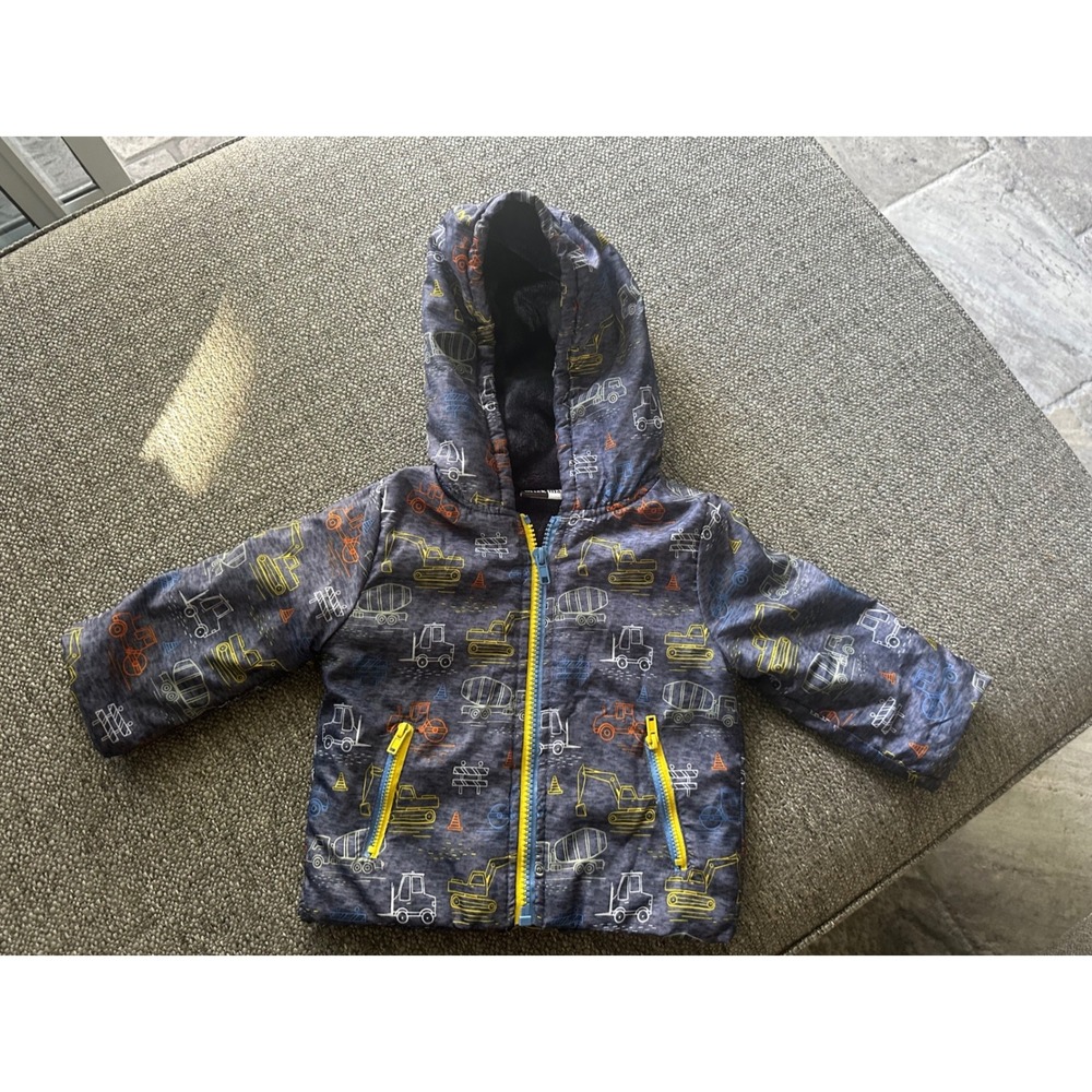 Mick Mack Toddler Boys Construction Vehicles Zip Up Hooded Jacket 12M EUC